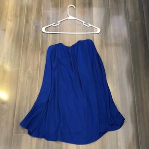 Strapless Silky Flowy Blue Dress